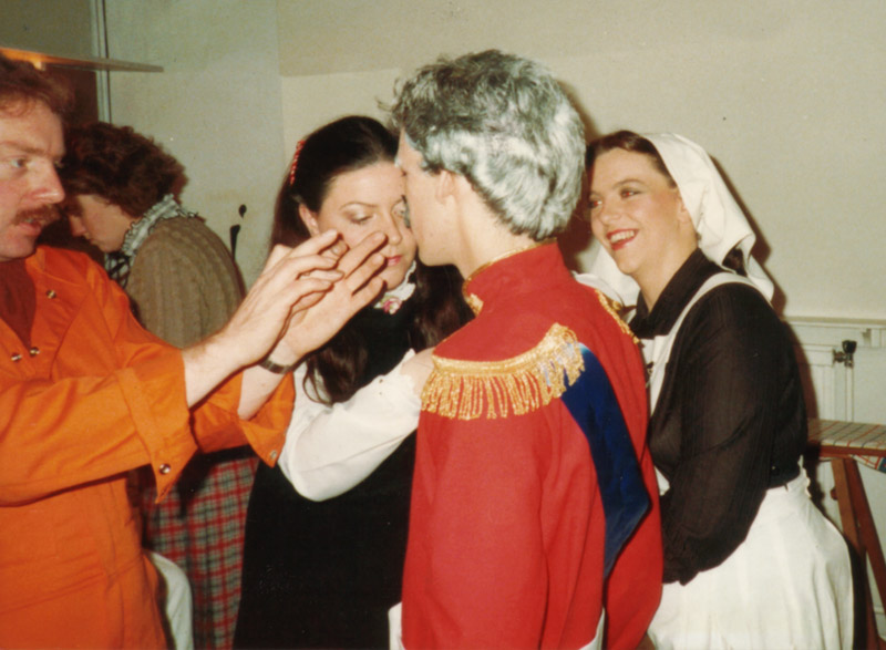 From left Ian Howie, Liz Howie/Daniels, ? , Lewis McGuinness, ? (The Pirates of Penzance, 1984, Eastwood Park Theatre)